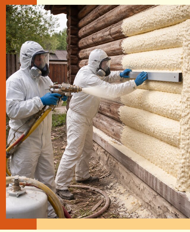 Утепление бревенчатого дома ППУ в Алексине эффективной изоляцией