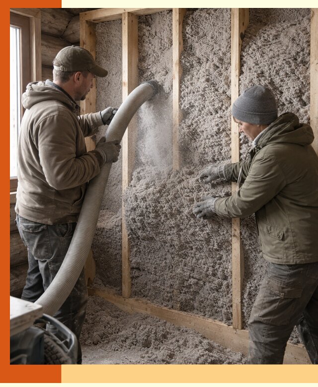 Утепление бревенчатого дома эковатой в Алексине