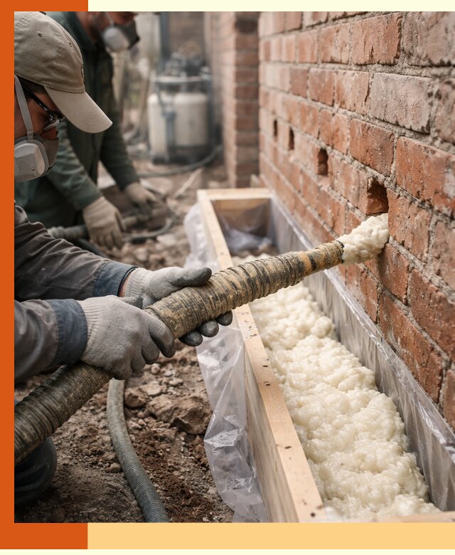 Заливка ППУ в пустоты кирпичной стены в Алексине