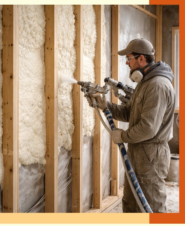 Утепление каркасной стены ППУ в Алексине от 4670 руб./м2 под ключ | ТепломастерЛкс